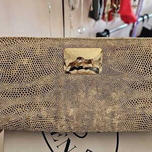 Michelle Fantaci for Lauren Merkin Elegant Tan Clutch with Gold Accent